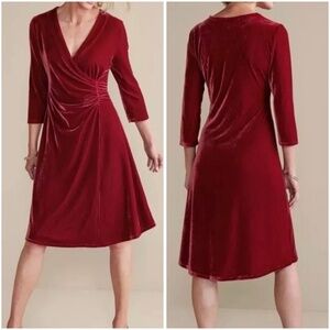 Soft Surroundings Size M Velvet Hyannis Dress Red Dahlia Surplice NWT $130